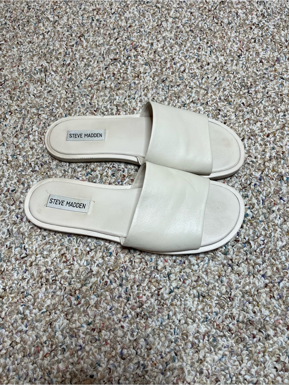 Steve Madden Women's Cream Slide Leather Sandals